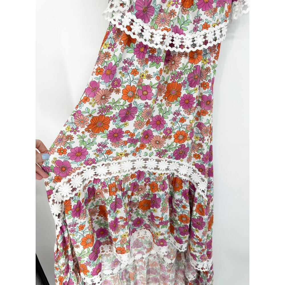 Miss June Rayan Off The Shoulder Floral Lace Ruffle Maxi Midi Dress Boho Pink - Picture 7 of 12